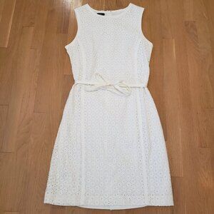 Talbots Dress Womens 12 P Petite White Eyelet Sleeveless Belted Cotton Classic